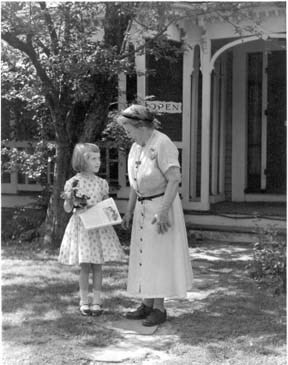 Margaret Lothrop and visitor 1950s